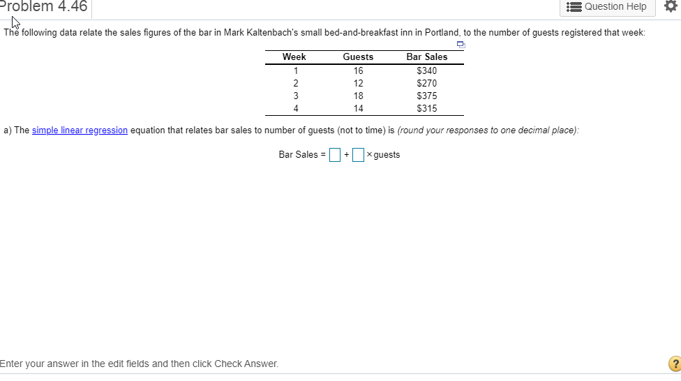 Problem 4.46 Question Help The following data