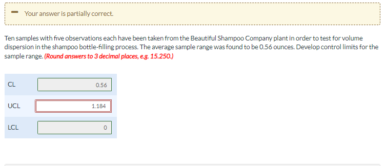 Ten samples with five observations each have been