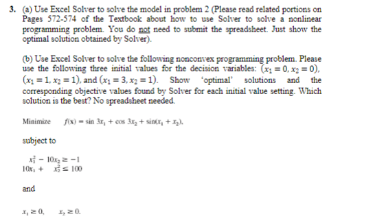 (a) Use Excel Solver to solve the model in