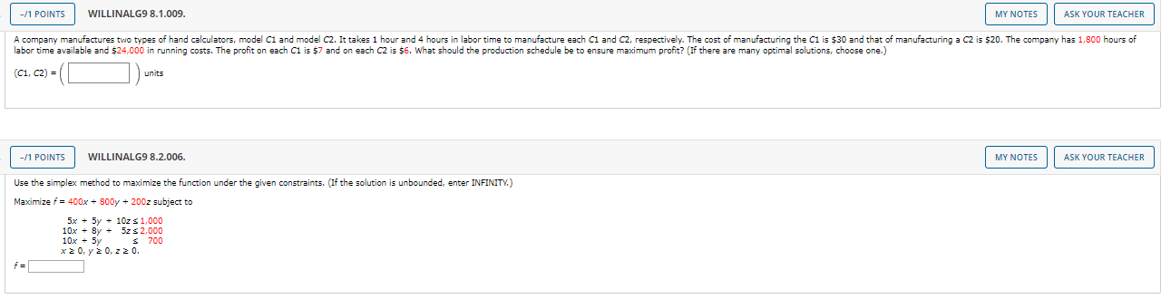 PLEASE ANSWER CORRECTLY! -/1 POINTS WILLINALG9