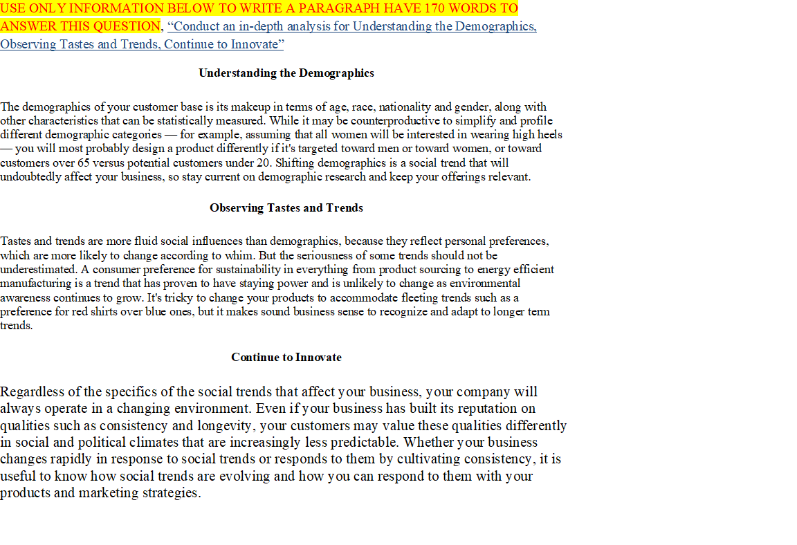 USE ONLY INFORMATION BELOW TO WRITE A PARAGRAPH