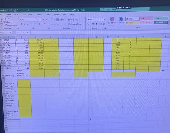 please fill in formulas for all yellow boxes &
