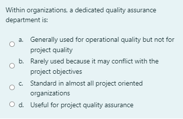 Within organizations, a dedicated quality