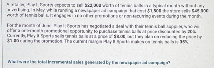 A retailer, Play It Sports expects to sell