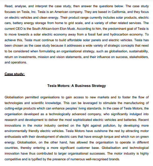 QUESTION 1 Analyse the case study on Tesla and