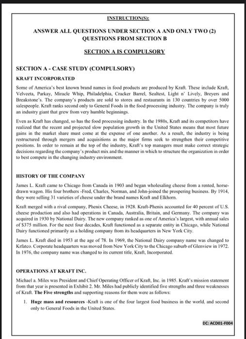 INSTRUCTIONS: ANSWER ALL QUESTIONS UNDER SECTION