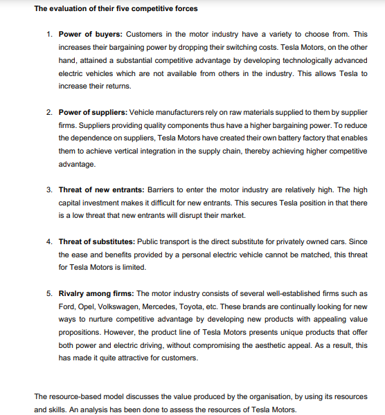 QUESTION 1 Analyse the case study on Tesla and