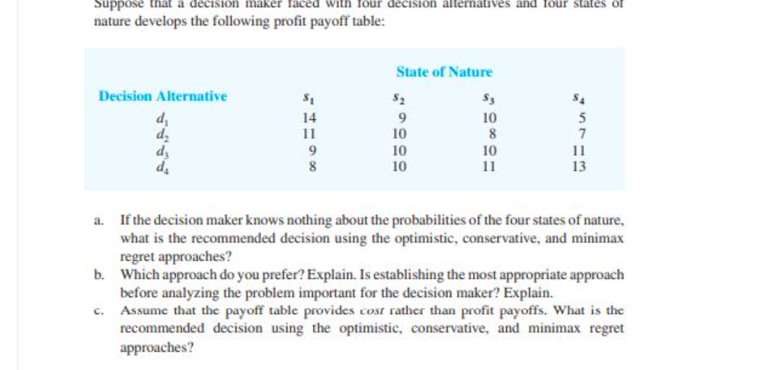 nature develops the following profit payoff