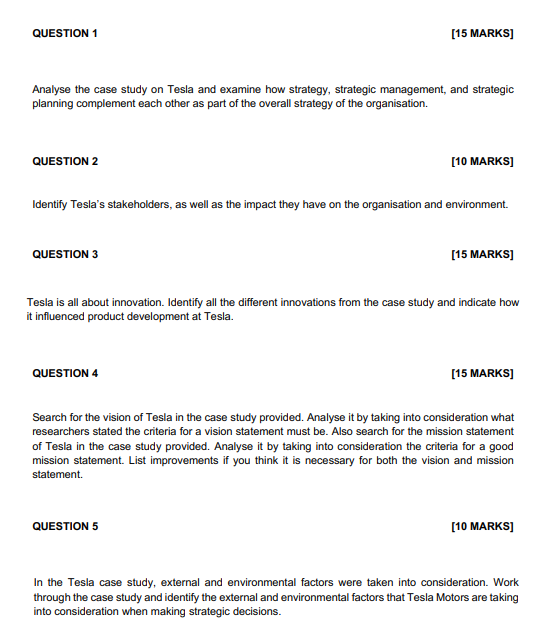 QUESTION 1 Analyse the case study on Tesla and