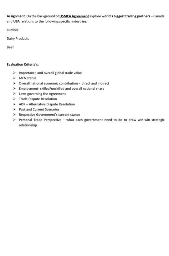 Assignment: On the background of USMCA Agreement