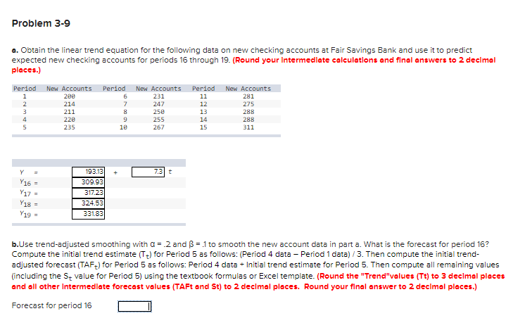 Part B ? Problem 3-9 a. Obtain the linear trend