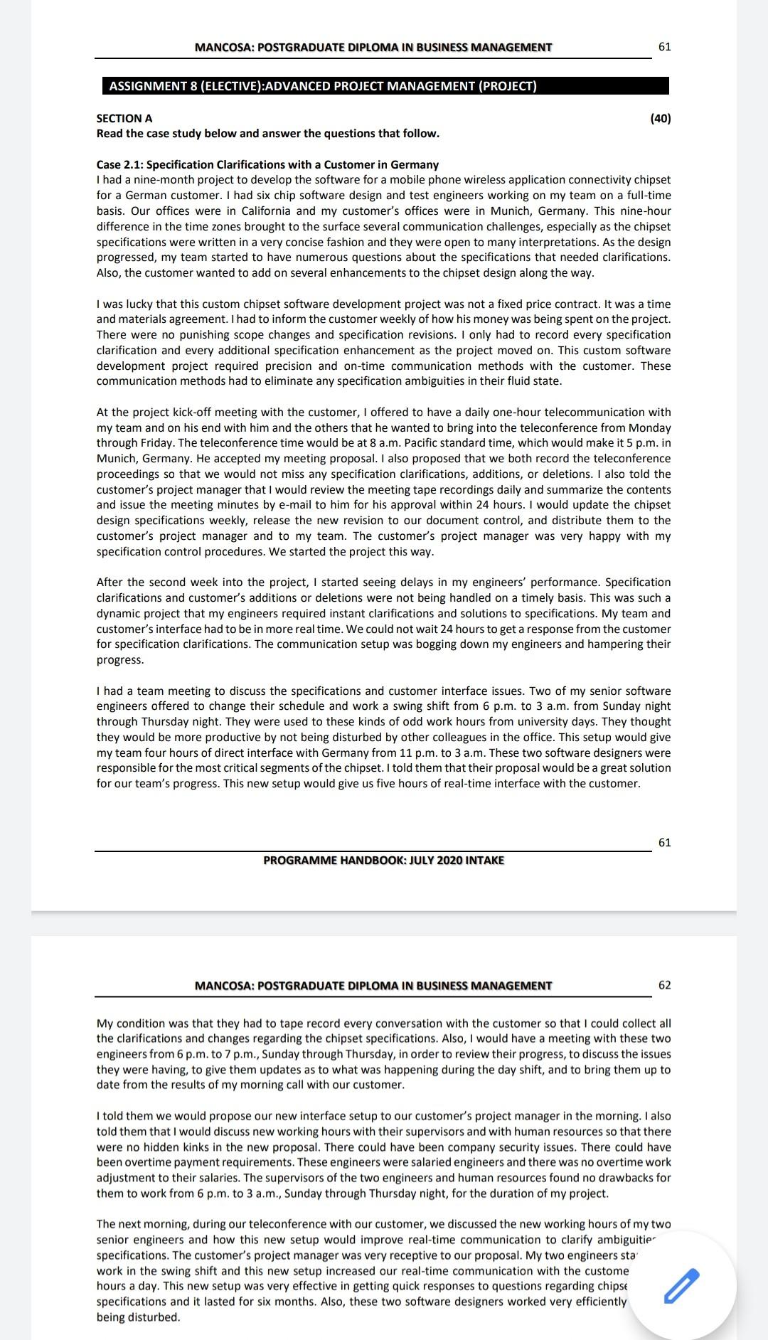 kindly assist with question 1 MANCOSA: