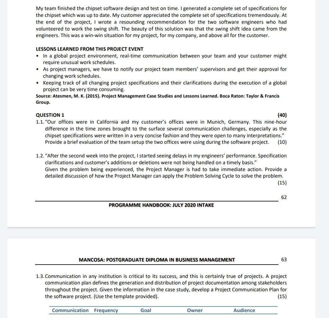 kindly assist with question 1 MANCOSA: