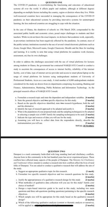 QUESTION ONE The COVID-19 pandemee is