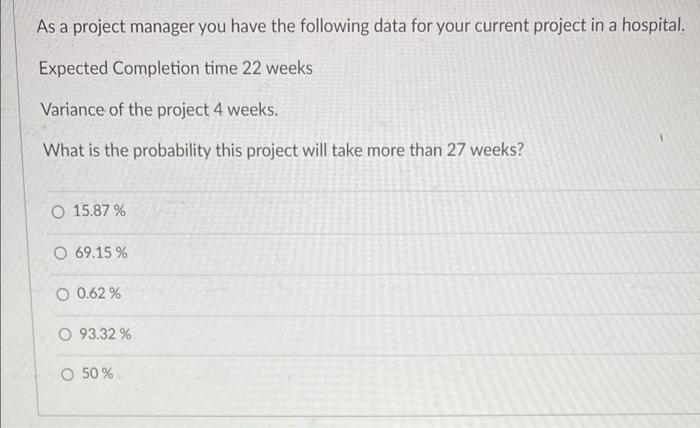 As a project manager you have the following data
