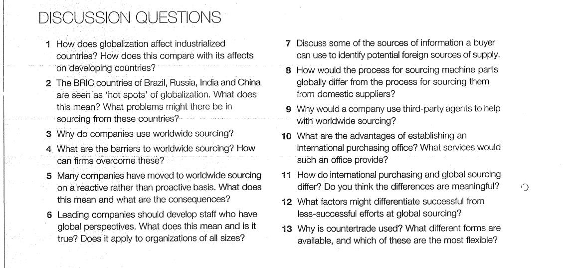 DISCUSSION QUESTIONS 1 How does globalization
