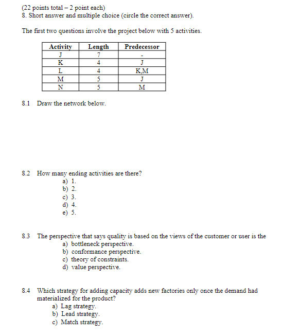 (22 points total 2 point each) 8. Short answer