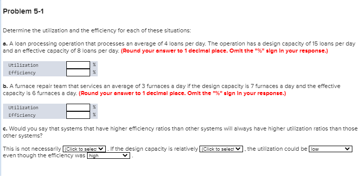 Problem 5-1 Determine the utilization and the