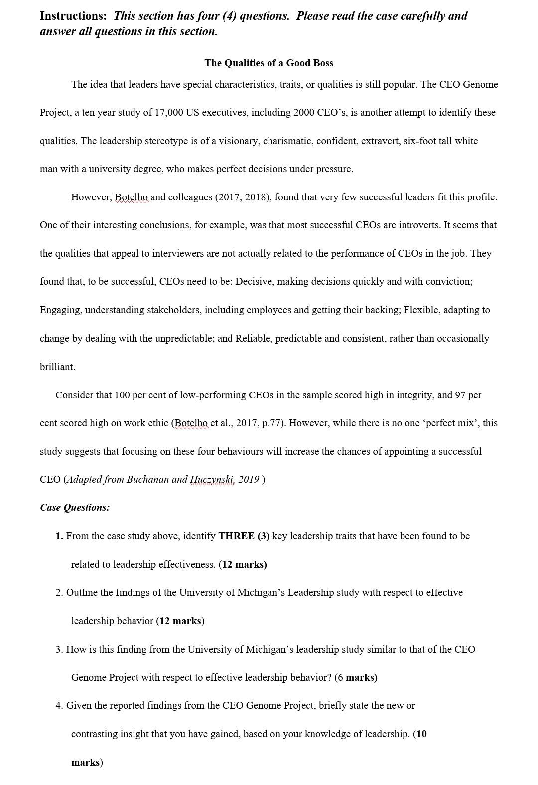 case study : leadership Instructions: This