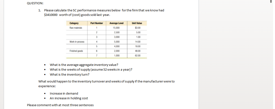 QUESTION: 1. Please calculate the SC performance