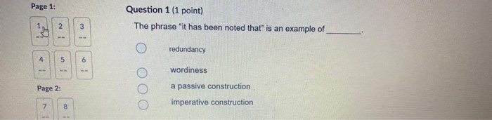 Page 1: Question 1 (1 point) The phrase "it has