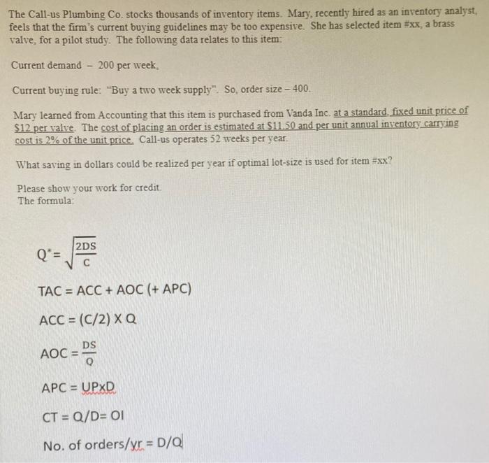 The Call-us Plumbing Co. stocks thousands of