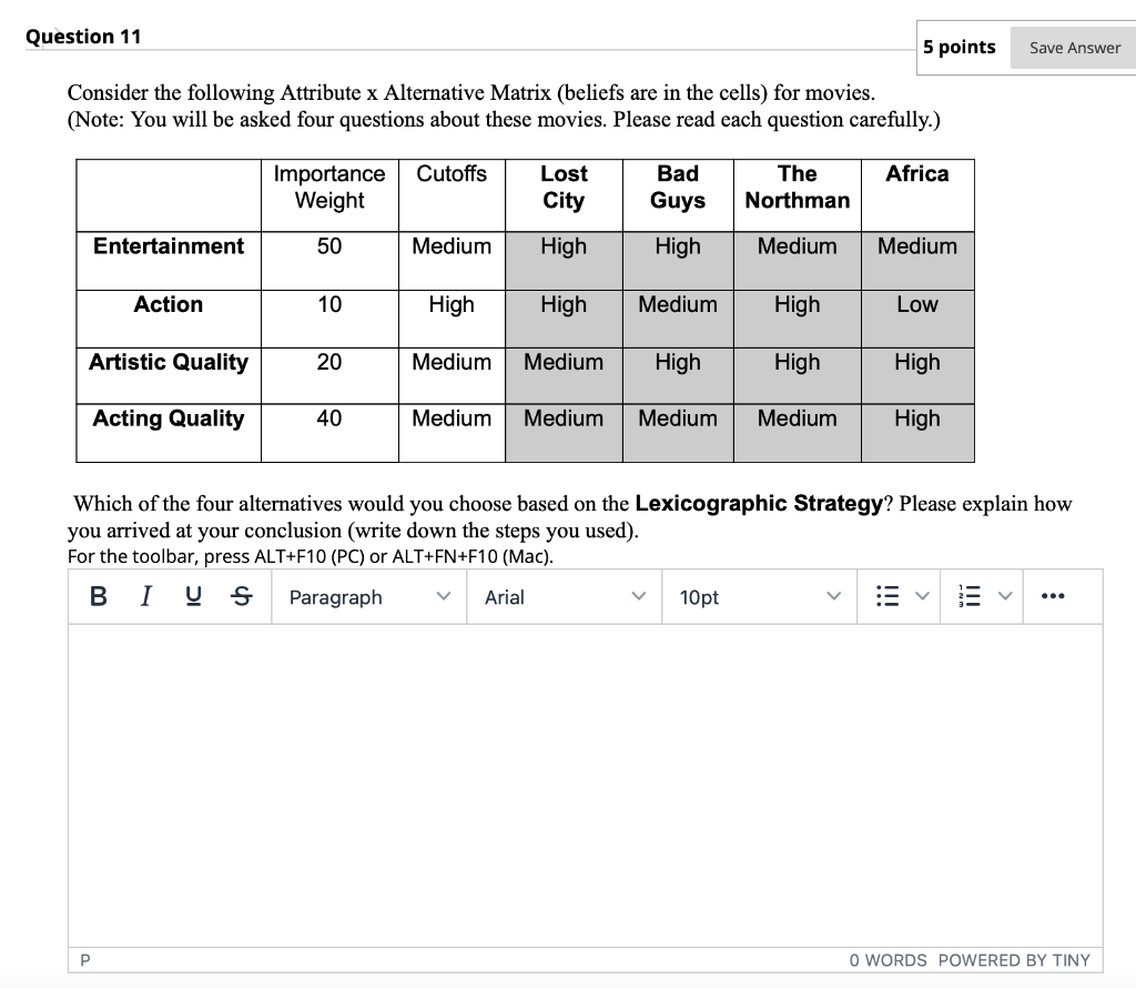 Question 11 5 points Save Answer Consider the