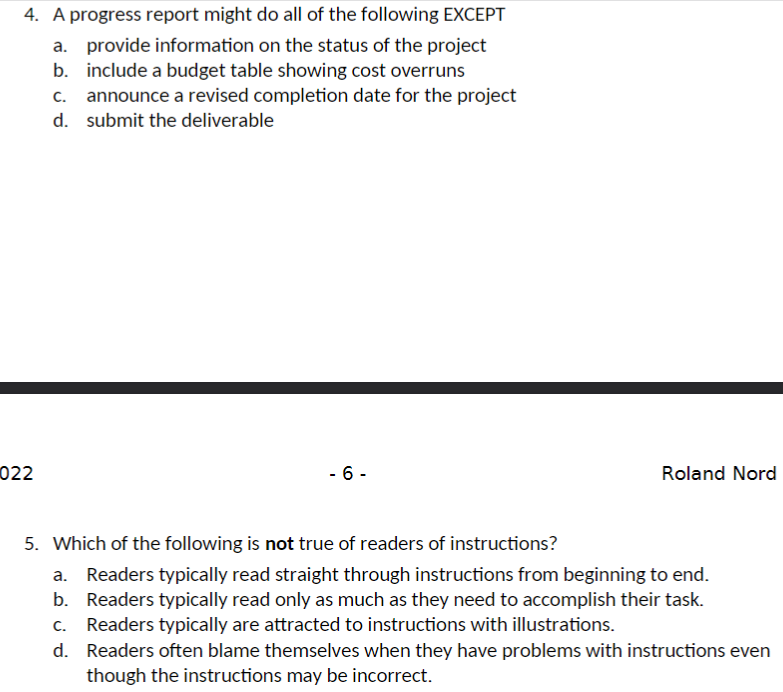 Objective questions Identify the best response