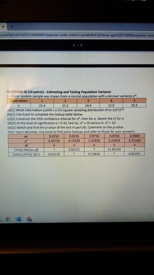 Question 10- Estimating and Testing Population