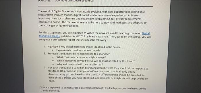 Due Dates: Submit to blackboard by June 24 The