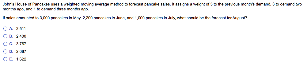 John's House of Pancakes uses a weighted moving