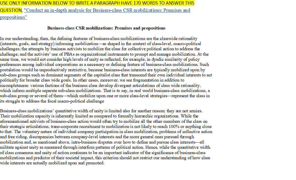 USE ONLY INFORMATION BELOW TO WRITE A PARAGRAPH