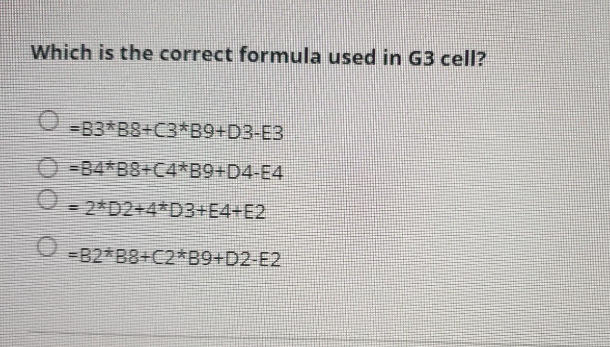 Which is the correct formula used in G3 cell? We
