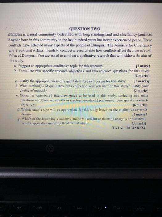 QUESTION TWO Dumpusi is a rural community