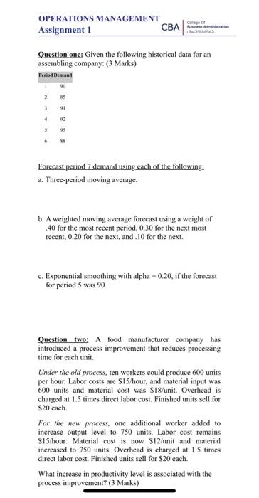OPERATIONS MANAGEMENT Assignment 1 | Question