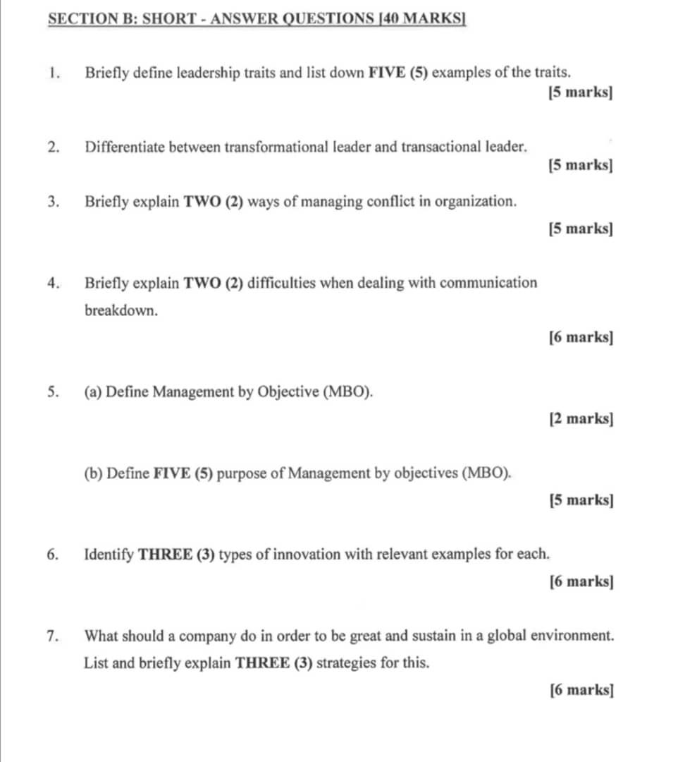 SECTION B: SHORT - ANSWER QUESTIONS [40 MARKS] 1.