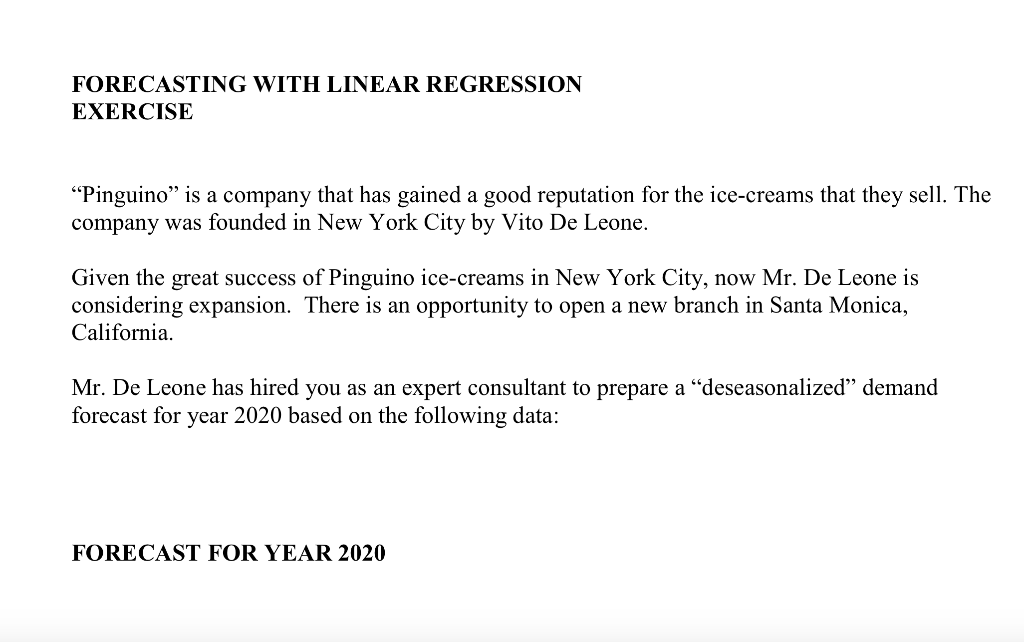 FORECASTING WITH LINEAR REGRESSION EXERCISE