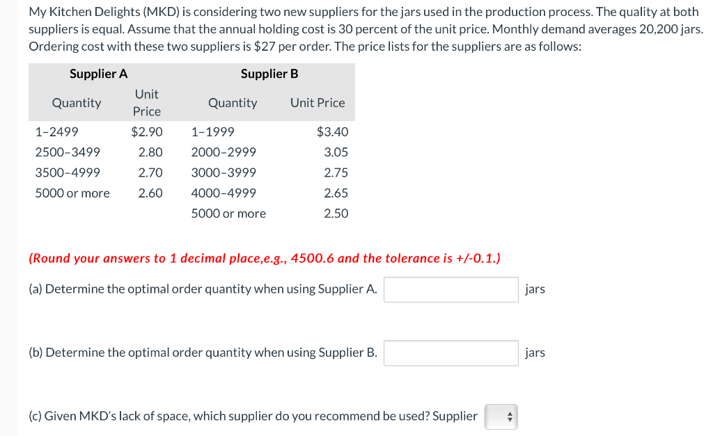 My Kitchen Delights (MKD) is considering two new