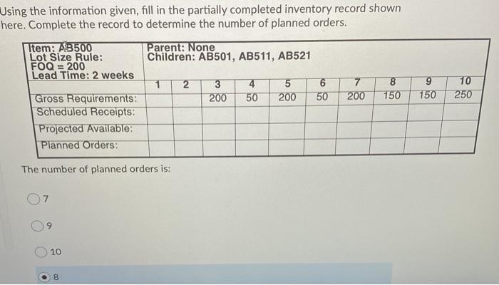 Using the information given, fill in the