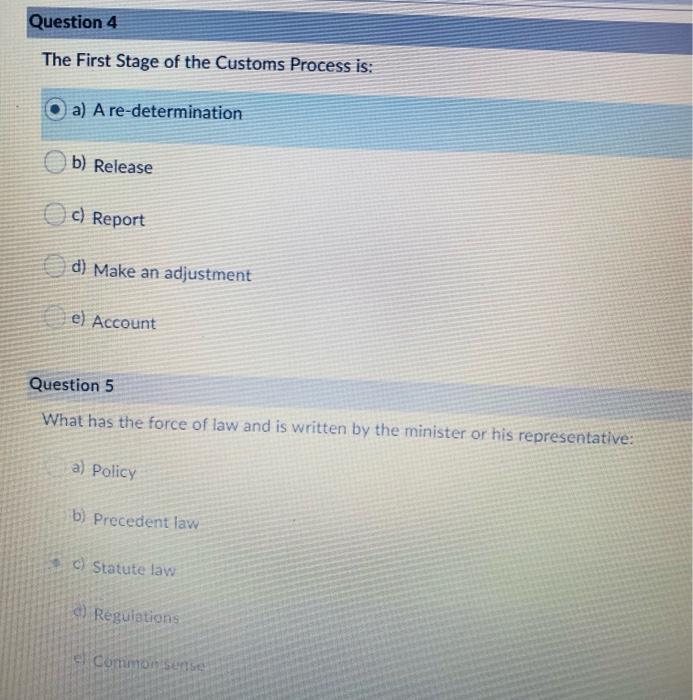this is for canada custom , mcq Question 9 What