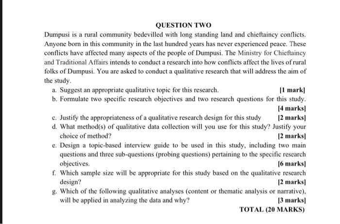 QUESTION TWO Dumpusi is a rural community