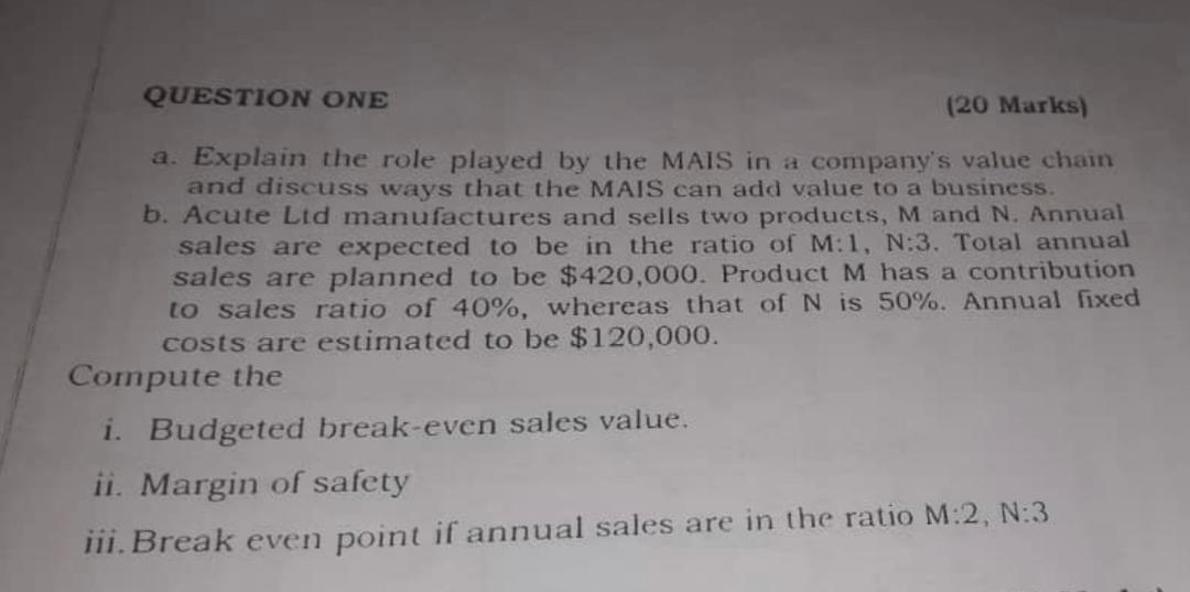 QUESTION ONE (20 Marks) a. Explain the role