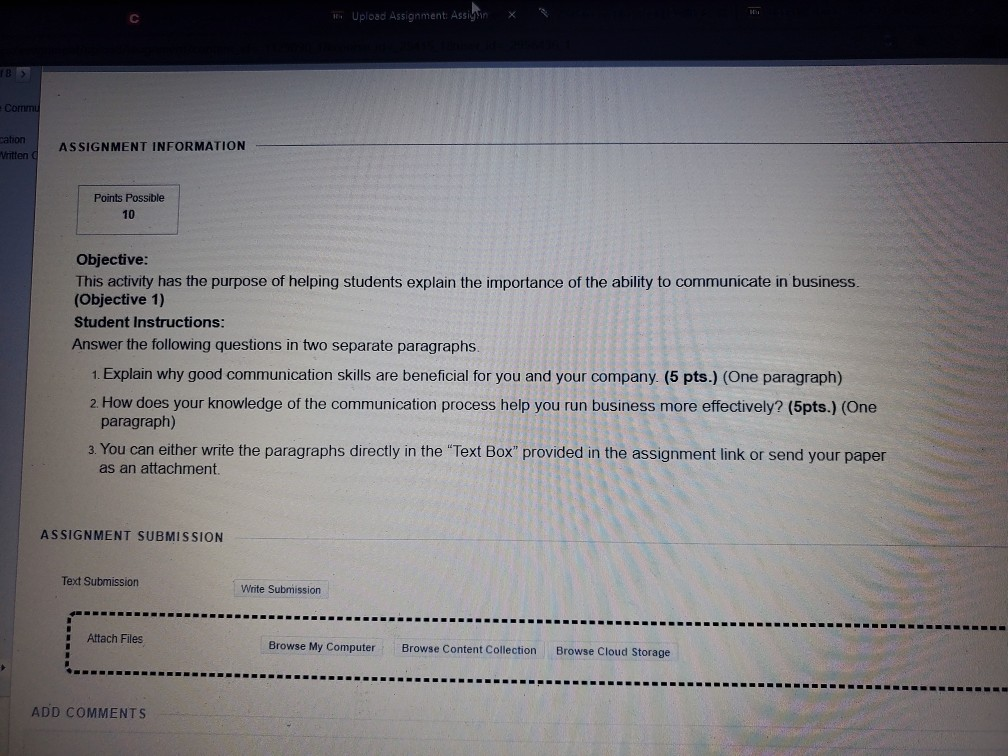 Upload Assignment: Assiysin Commu cation Written