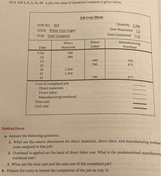 E2.6 (L01, 2, 3, 4), AP A job cost sheet of