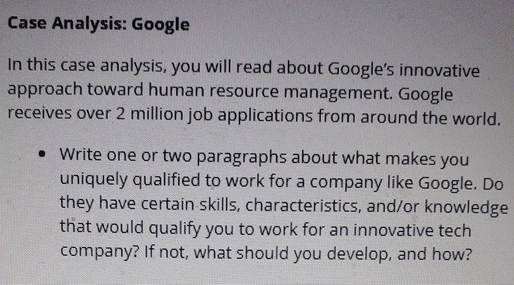 help me and make it unique. Case Analysis: Google