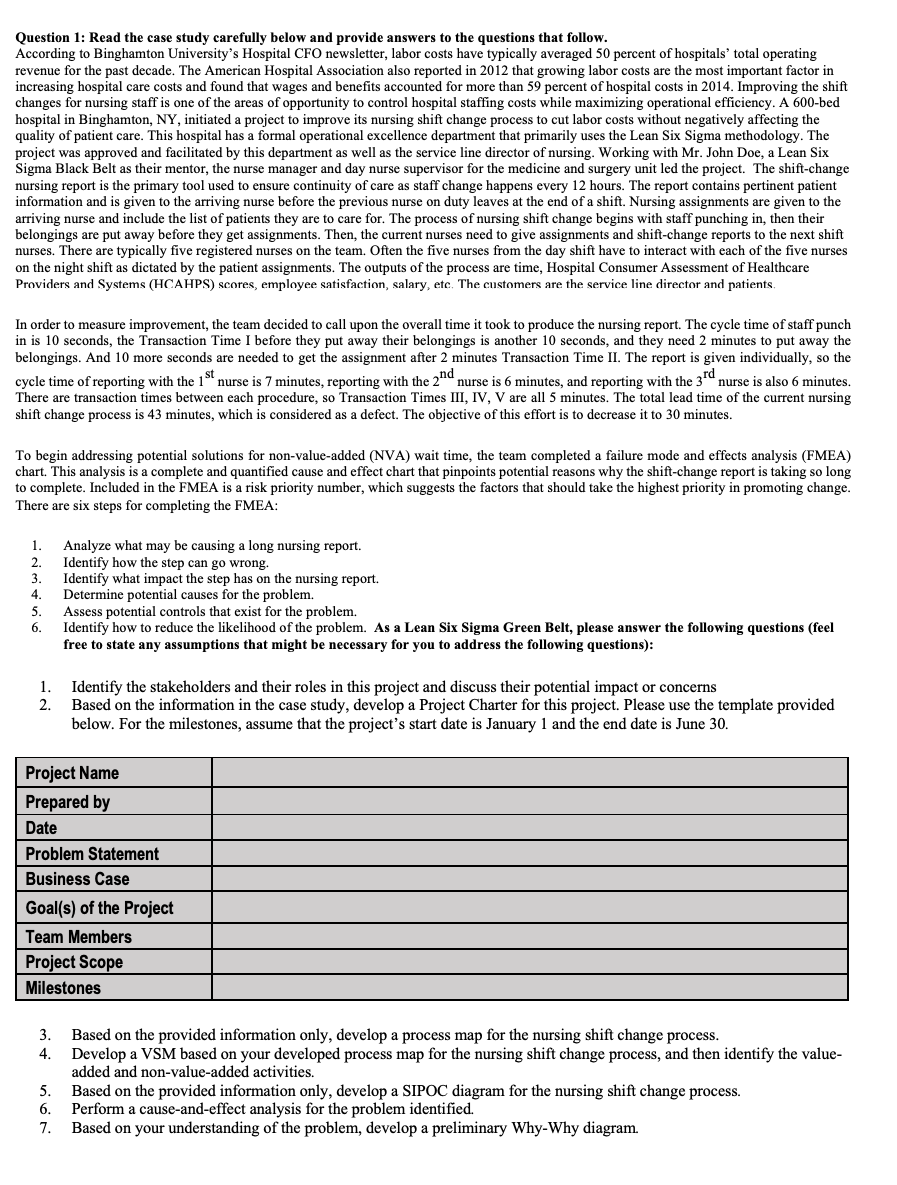 Question 1: Read the case study carefully below