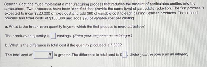 Spartan Castings must implement a manufacturing