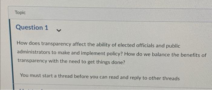 Topic Question 1 V How does transparency affect
