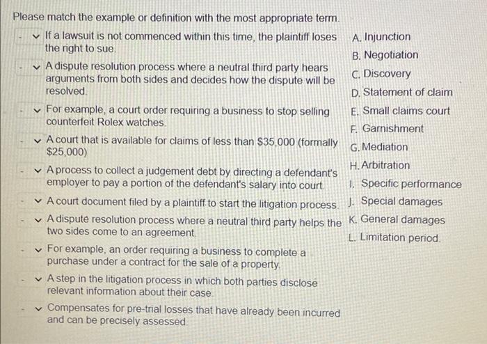 Please match the example or definition with the