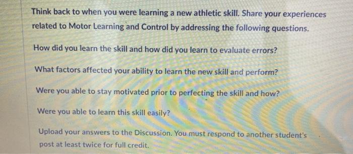Motor learning and Motor control discussion post